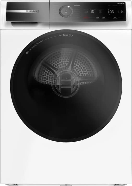 Bosch Serie 8 WRB247C40 – Vrijstaand – Voorbelading – Warmtepomp – Wit – Touch – Rechts – DE display