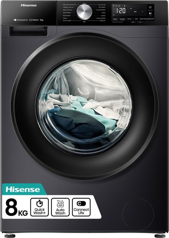 Hisense WF3S8043BB3 wasmachine Voorlader 8 kg 1400 RPM Zwart Duits display