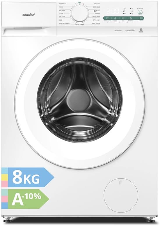 Comfee’ CF08EWP05W Wasmachine voorlader 8 kg, Energie-efficiëntieklasse A-10%, Wit, Duits display