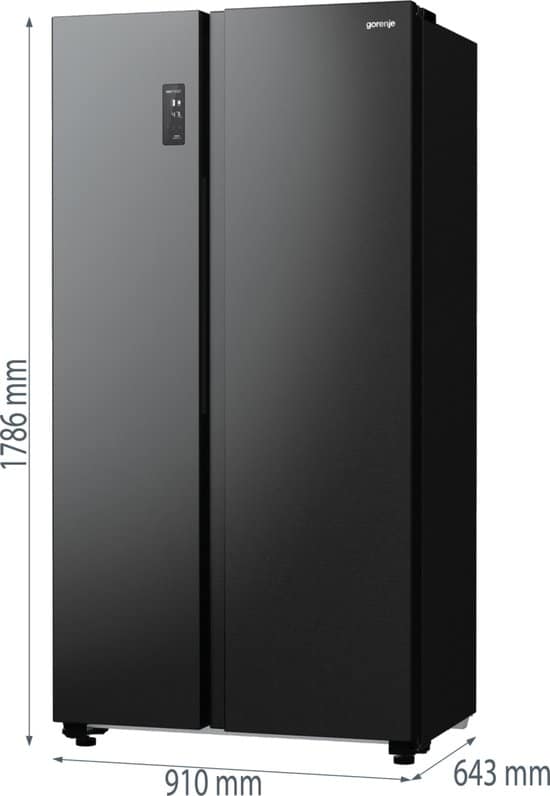 Gorenje NRR9185EABXL, Vrijstaand, Amerikaanse deur, Zwart, Touch, LED, Op de deur