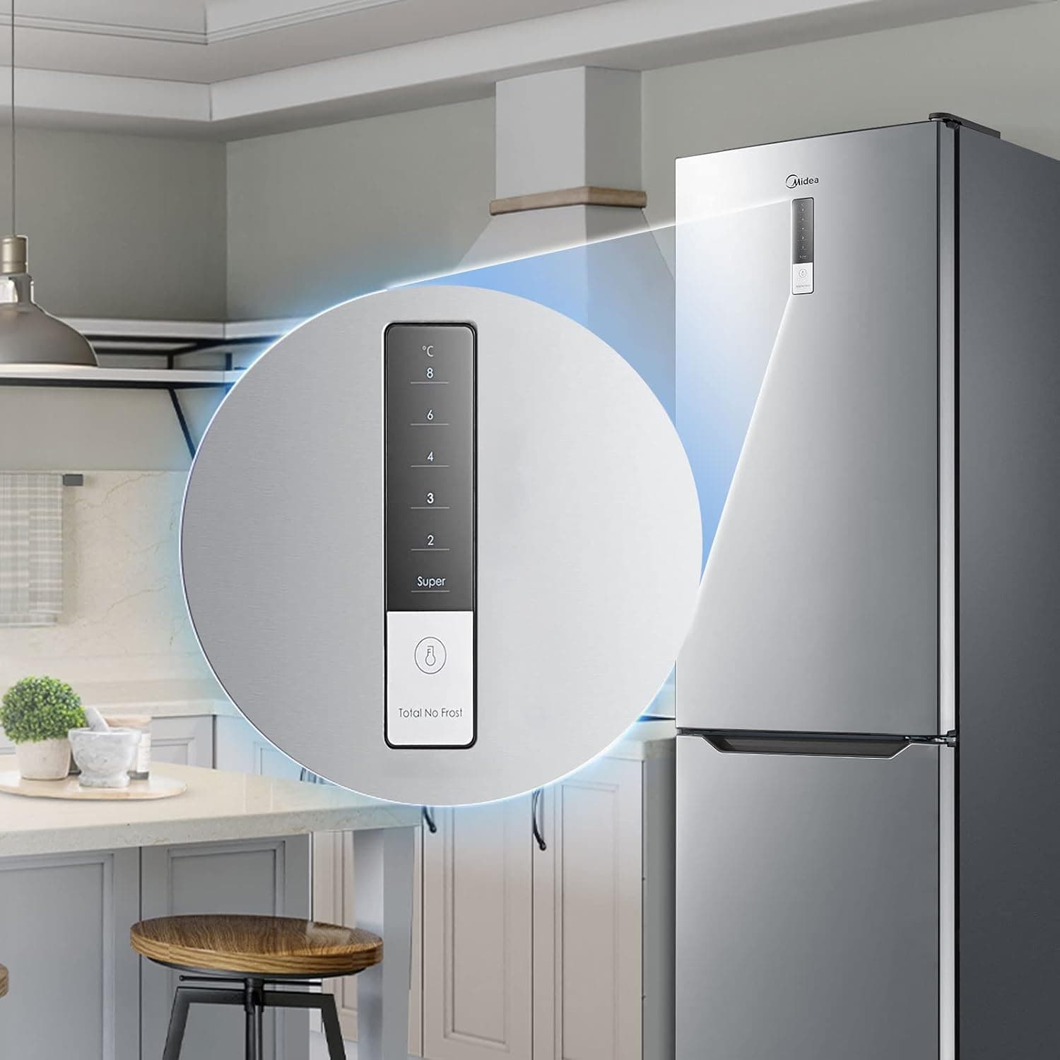 Midea MDRB424FGE02OA koel-vriescombinatie Vrijstaand 310 l Roestvrijstaal