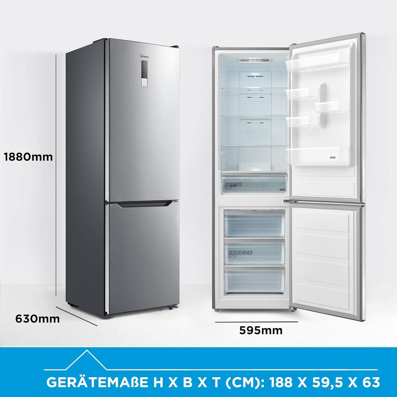 Midea MDRB424FGE02OA koel-vriescombinatie Vrijstaand 310 l Roestvrijstaal