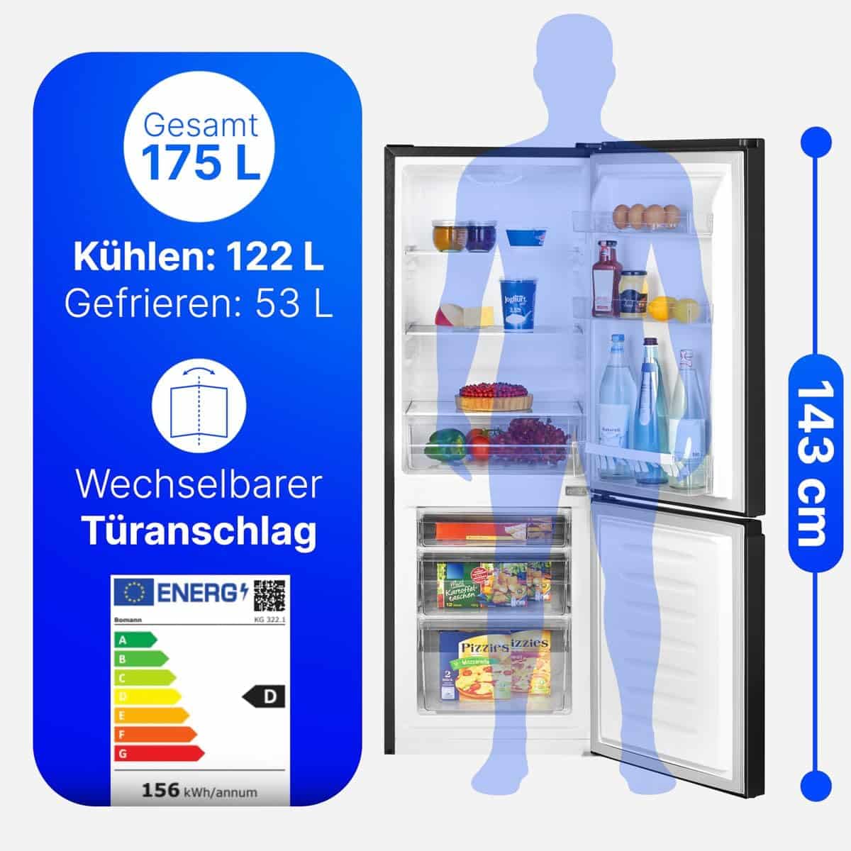 Bomann KG 322.1 Vrijstaand 175 l Zwart