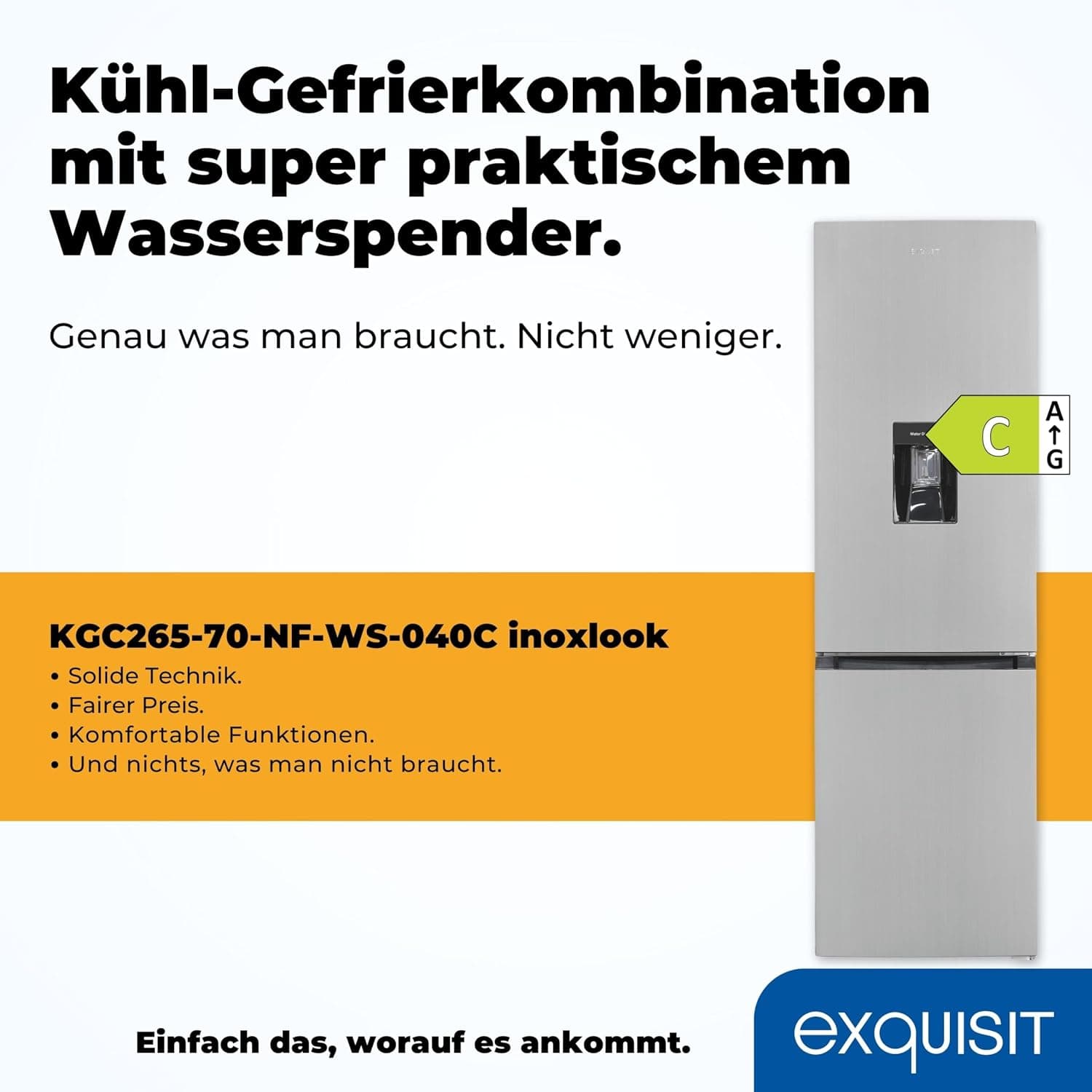 Exquisit KGC265-70-NF-WS-040C Vrijstaand 251 l C Zwart, Wit