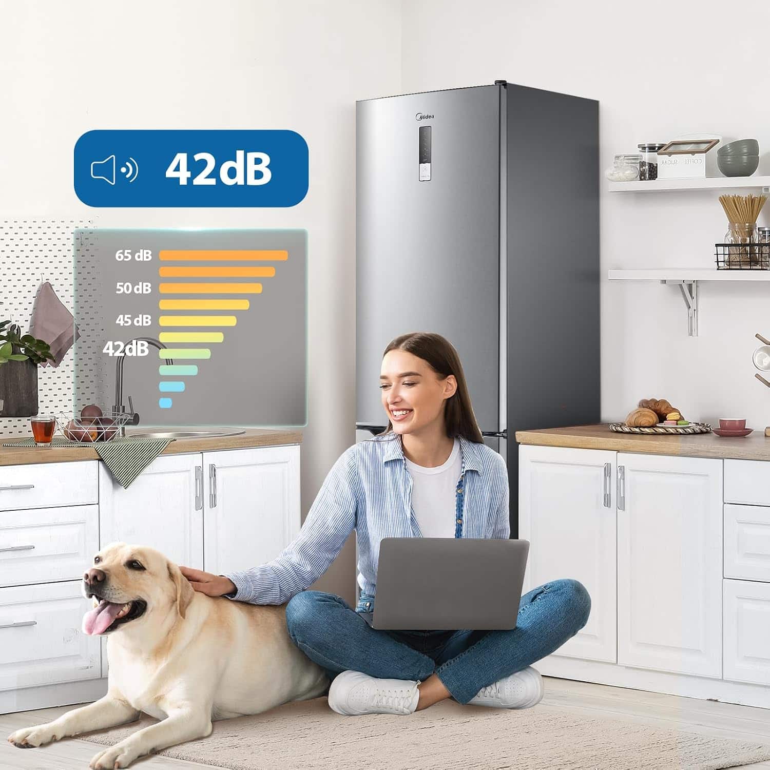 Midea MDRB424FGE02OA koel-vriescombinatie Vrijstaand 310 l Roestvrijstaal