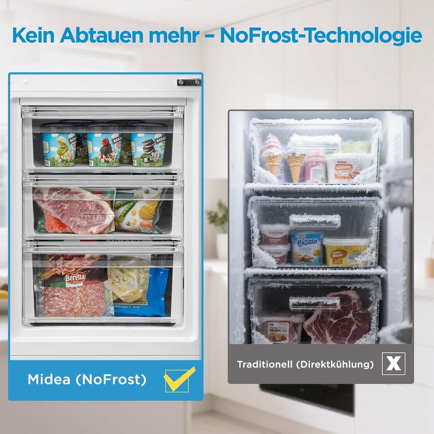 Midea MDRB424FGE02OA koel-vriescombinatie Vrijstaand 310 l Roestvrijstaal