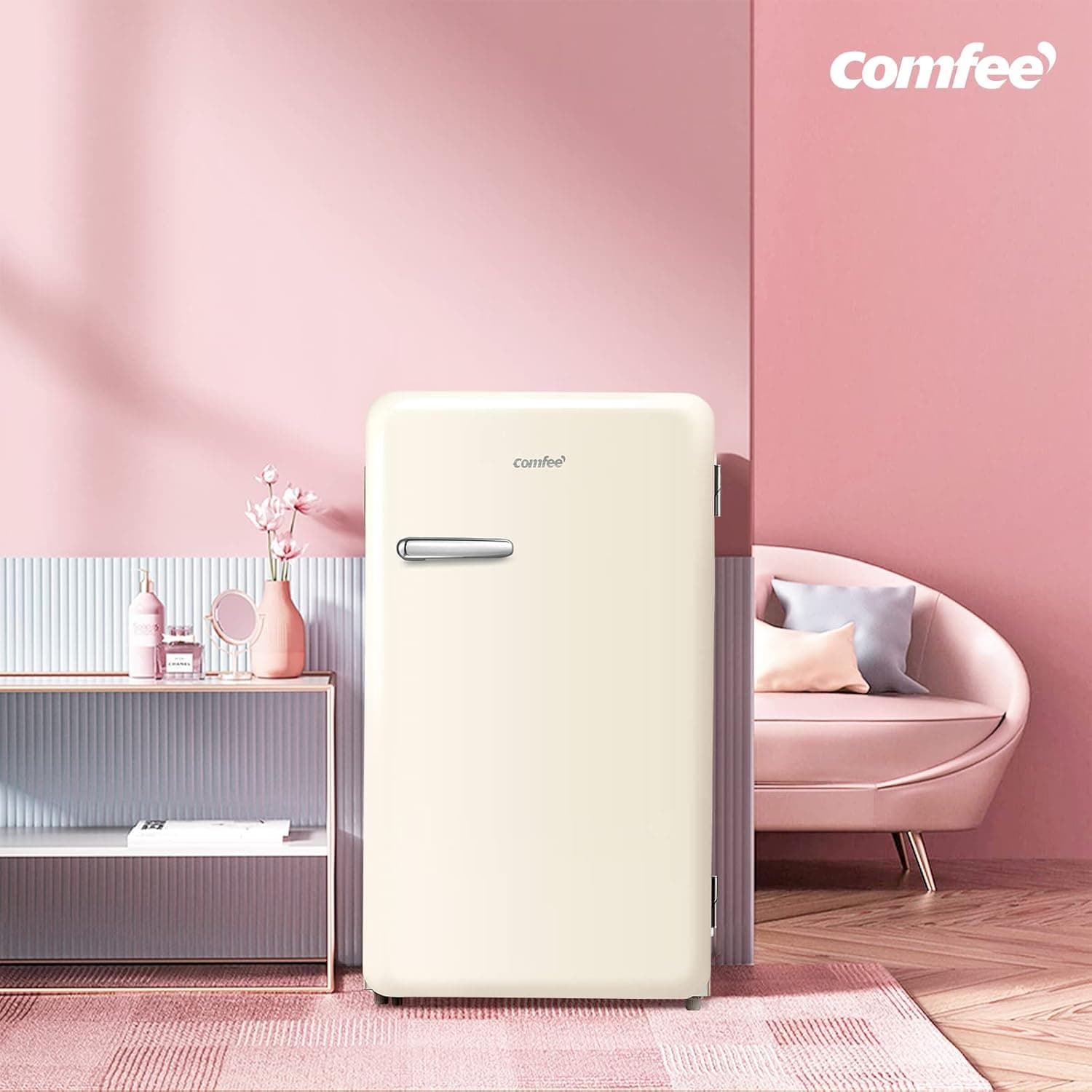 Comfee RCD93BE1RT(E) tafelkoelkast, 93 l, mini-koelkast, 83,5 cm hoog, 48,8 cm breed, 107 kWh/jaar, beige