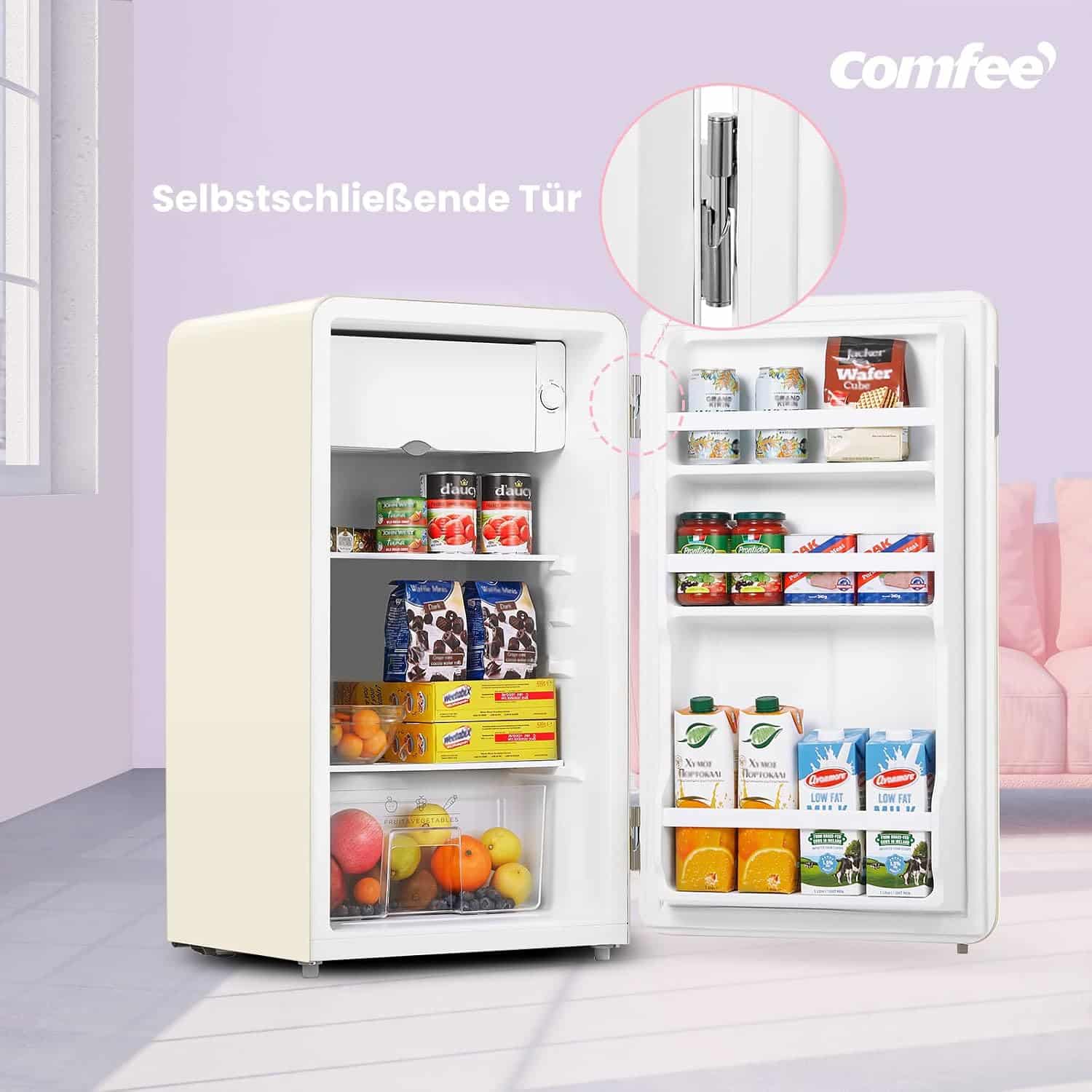 Comfee RCD93BE1RT(E) tafelkoelkast, 93 l, mini-koelkast, 83,5 cm hoog, 48,8 cm breed, 107 kWh/jaar, beige