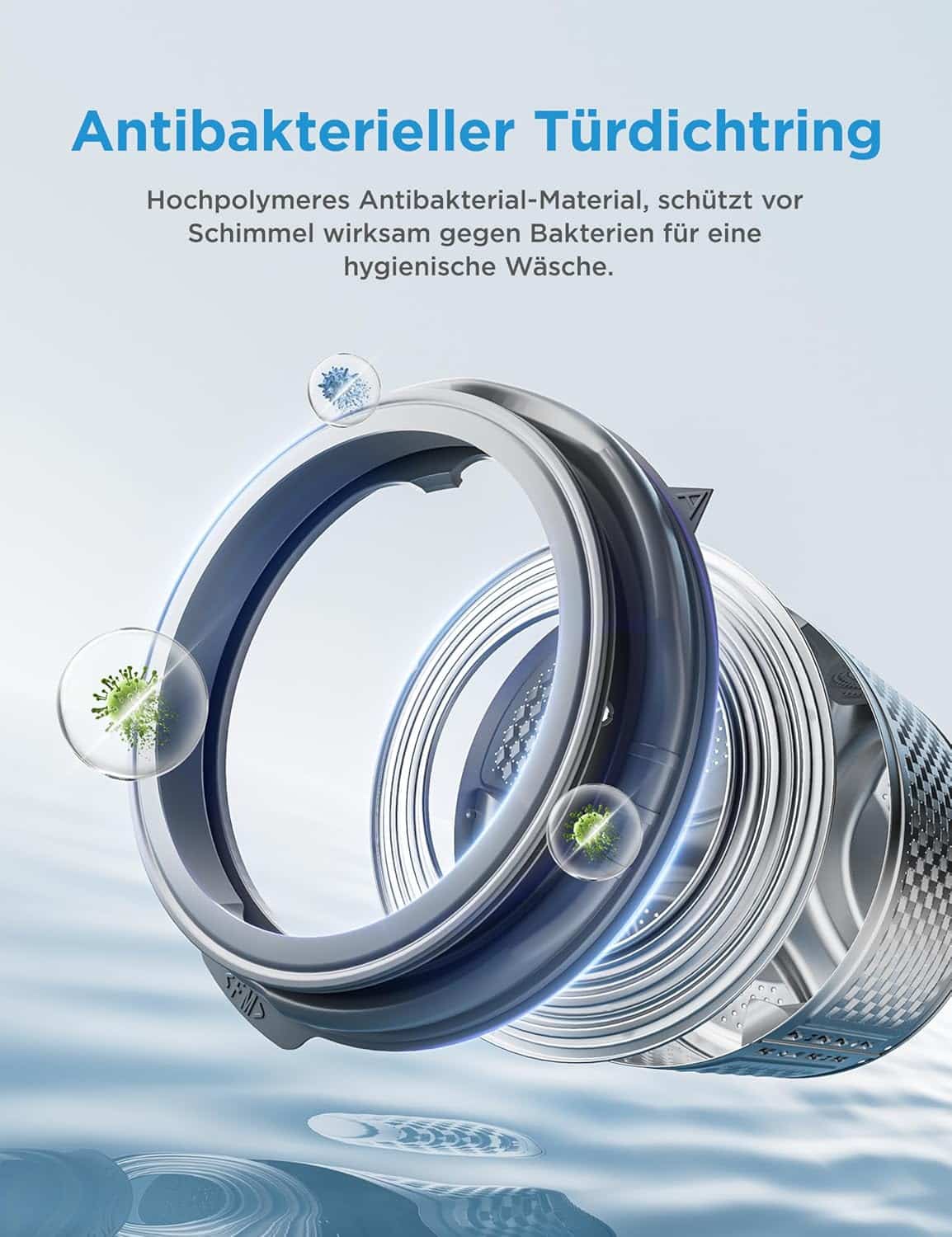 Midea MFV3EW80BA10 Wasmachine, 8 kg, energie-efficiëntieklasse A-10%, 1400 omw/min, Duits Display