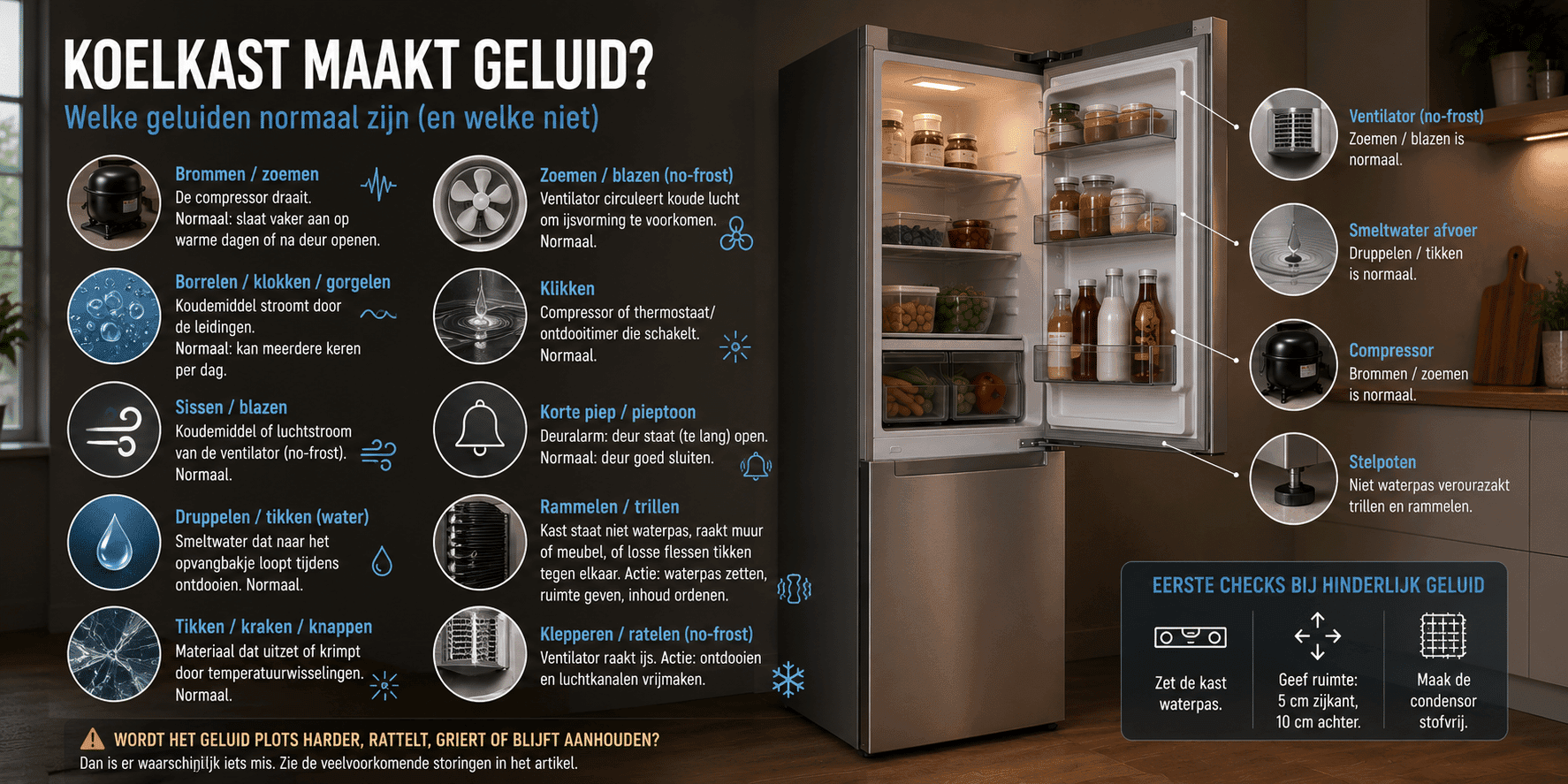 Koelkast maakt geluid? Welke geluiden normaal zijn (en welke niet)