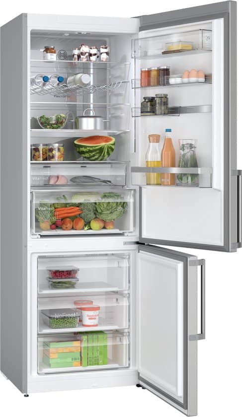 Bosch KGN49AIBT – Serie 6 – Koelkast – Koel-vriescombinatie – 203 x 70 cm – Extra breed – RVS – Energielabel B – Zeer stil- Total No Frost: Nooit meer ontdooien – VitaFresh XXL 0°C: houd etenswaren langer vers met extra ruime vershoudlades