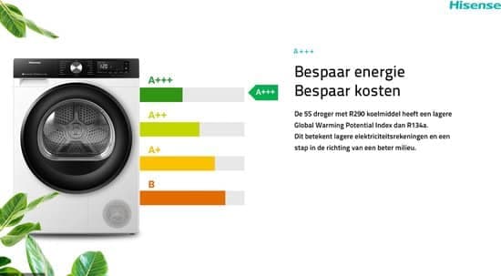 Hisense 3S Serie DH3S802BW3 – Wasdroger met Energielabel C – Warmtepompdroger – 8kg – ConnectLife – Trommelverlichting – AutoDry – Allergy Care