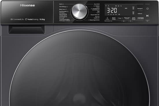 Hisense 5S Serie WF5S1045BB – Wasmachine met Energielabel A – 10,5kg – Auto dosing – 72dB (A) – Steam Wash -1400 toeren – Power Wash 49′ – Connectlife