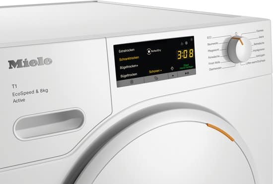 Miele TWA520WP, Vrijstaand, Voorbelading, Warmtepomp, Wit, Draaiknop, Touch, Links