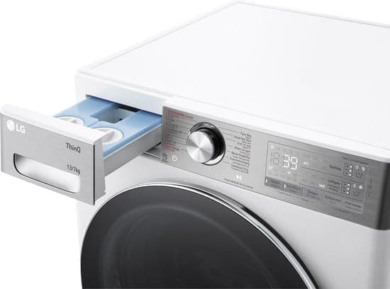 LG F4DR9537S2W was‑droogcombinatie 13 kg met AI DD voor slimme stofverzorging – TurboWash 39 voor sneller wassen – EzDispense automatische dosering – hygiënisch wassen met stoom en ThinQ slimme bediening. Energieklasse A‑20%