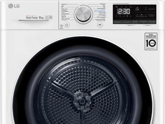 LG RH80V9AV4N warmtepompdroger 8 kg met Dual Inverter Heat Pump voor sneller en energiezuinig drogen – Auto Cleaning Condenser voor duurzaam rendement en ThinQ slimme bediening. Energieklasse A+++