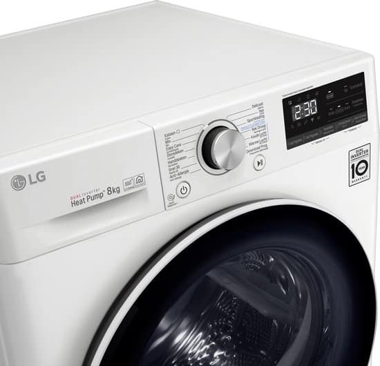 LG RH80V9AV4N warmtepompdroger 8 kg met Dual Inverter Heat Pump voor sneller en energiezuinig drogen – Auto Cleaning Condenser voor duurzaam rendement en ThinQ slimme bediening. Energieklasse A+++