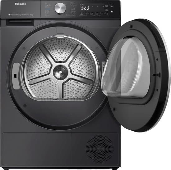 Hisense 5S Serie DH5S102BB – Wasdroger met Energielabel C – Warmtepompdroger – 10kg – Trommelverlichting – zwarte droger – ConnectLife bediening via app – Basket Dry – draairichting deur verwisselbaar – antikreuk-programma – Normaal geluidsniveau