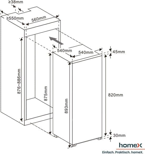 HOMEX CFB1181E Inbouwkoelkast (E, 89,0 cm hoog, wit)