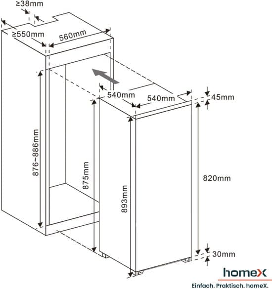 HOMEX CFB1181E Inbouwkoelkast (E, 89,0 cm hoog, wit)