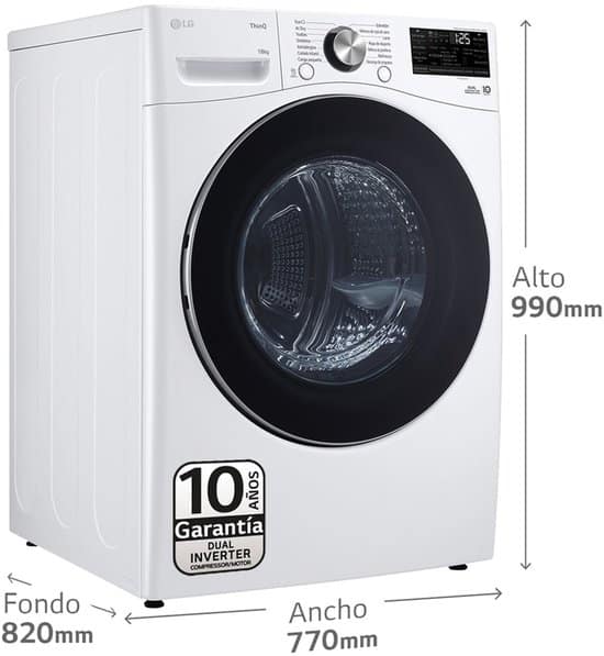LG RH18U8AVCW warmtepompdroger 18 kg met Dual Inverter Heat Pump – AI Dry en Sensor Dry voor energiezuinig en gelijkmatig drogen – Auto Cleaning Condenser en EcoHybrid. ThinQ slimme bediening. Energieklasse A+++