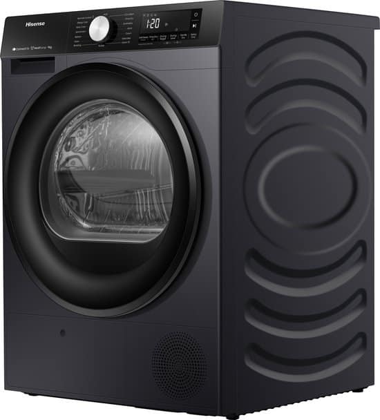 Hisense 3S Serie DH3S902BB3 – Zwarte Wasdroger met Energielabel C – Warmtepompdroger – 9kg – ConnectLife – Trommelverlichting – AutoDry – Quick Dry – Allergy Care