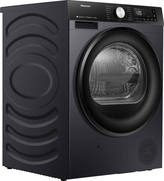 Hisense 3S Serie DH3S902BB3 – Zwarte Wasdroger met Energielabel C – Warmtepompdroger – 9kg – ConnectLife – Trommelverlichting – AutoDry – Quick Dry – Allergy Care