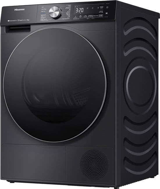 Hisense 5S Serie DH5S102BB – Wasdroger met Energielabel C – Warmtepompdroger – 10kg – Trommelverlichting – zwarte droger – ConnectLife bediening via app – Basket Dry – draairichting deur verwisselbaar – antikreuk-programma – Normaal geluidsniveau