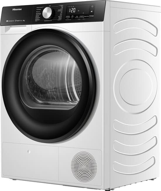Hisense 3S Serie DH3S802BW3 – Wasdroger met Energielabel C – Warmtepompdroger – 8kg – ConnectLife – Trommelverlichting – AutoDry – Allergy Care
