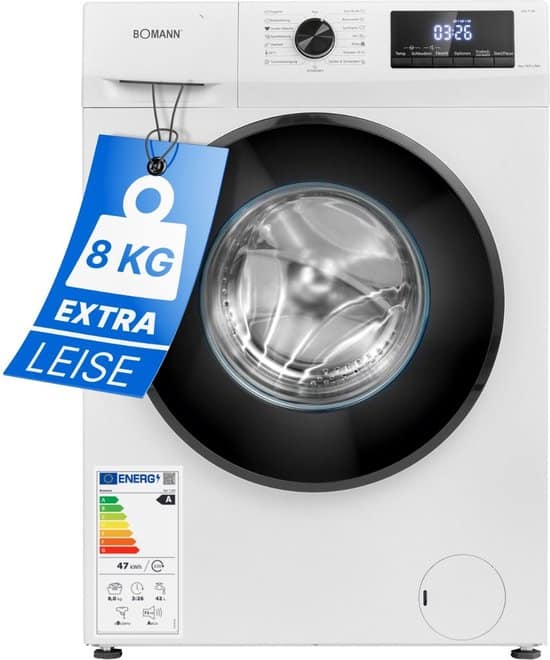 Bomann WA 7185 W Wasmachine – 8KG – 1400 toeren – 15 programma’s – Stoomfunctie – Energieklasse A – 10 jaar motorgarantie