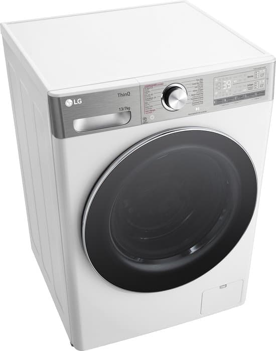 LG F4DR9537S2W was‑droogcombinatie 13 kg met AI DD voor slimme stofverzorging – TurboWash 39 voor sneller wassen – EzDispense automatische dosering – hygiënisch wassen met stoom en ThinQ slimme bediening. Energieklasse A‑20%