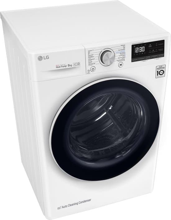 LG RH80V9AV4N warmtepompdroger 8 kg met Dual Inverter Heat Pump voor sneller en energiezuinig drogen – Auto Cleaning Condenser voor duurzaam rendement en ThinQ slimme bediening. Energieklasse A+++