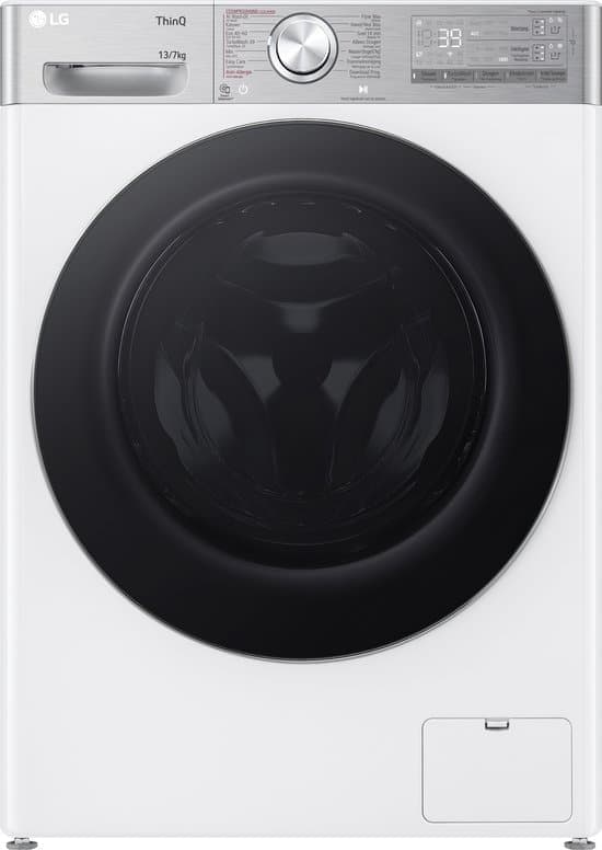 LG F4DR9537S2W was‑droogcombinatie 13 kg met AI DD voor slimme stofverzorging – TurboWash 39 voor sneller wassen – EzDispense automatische dosering – hygiënisch wassen met stoom en ThinQ slimme bediening. Energieklasse A‑20%