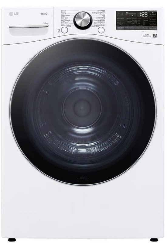 LG RH18U8AVCW warmtepompdroger 18 kg met Dual Inverter Heat Pump – AI Dry en Sensor Dry voor energiezuinig en gelijkmatig drogen – Auto Cleaning Condenser en EcoHybrid. ThinQ slimme bediening. Energieklasse A+++