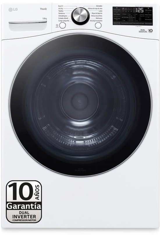 LG RH18U8AVCW warmtepompdroger 18 kg met Dual Inverter Heat Pump – AI Dry en Sensor Dry voor energiezuinig en gelijkmatig drogen – Auto Cleaning Condenser en EcoHybrid. ThinQ slimme bediening. Energieklasse A+++