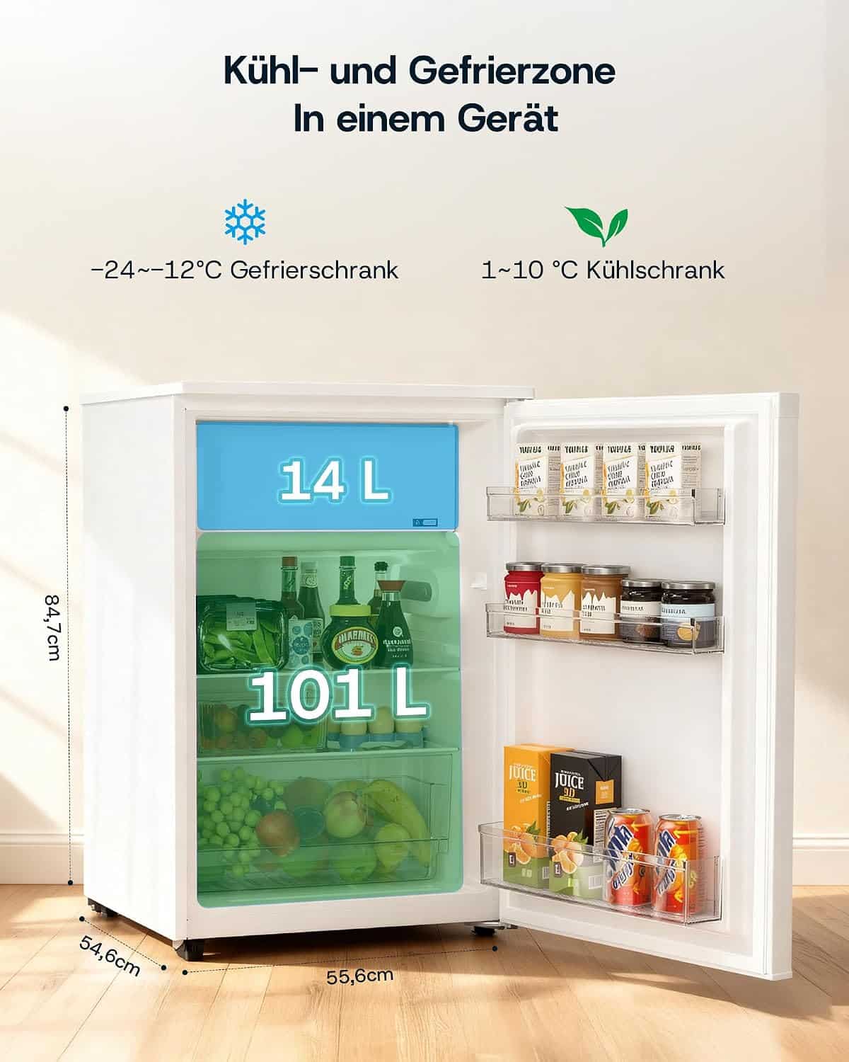 Upstreman 115L koelkast met vriesvak H 85 x B 55 cm CR115-wit [Energieklasse D]