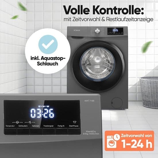 BOMANN WAT 7186 Was-droogcombinaties (8 kg / 5 kg, 1400 U/Min.) – Duits Display
