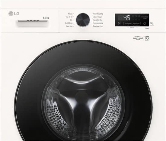 LG W4X1085NWB was‑droogcombinatie 8/5 kg met 6 Motion DD voor optimale stofverzorging – TurboWash 360 voor sneller wassen – Steam voor anti‑allergie en ThinQ slimme bediening. Energieklasse A