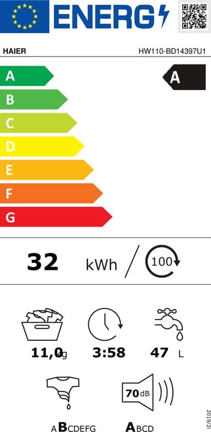 Haier HW110-BD14397U1 – De stilste wasmachine op de markt – 11 kg – Energieklasse A – Stoomfunctie – Automatische dosering – Direct Motion-motor – Antibacteriële behandeling (ABT) – 16 programma’s – 10 jaar garantie op onderdelen