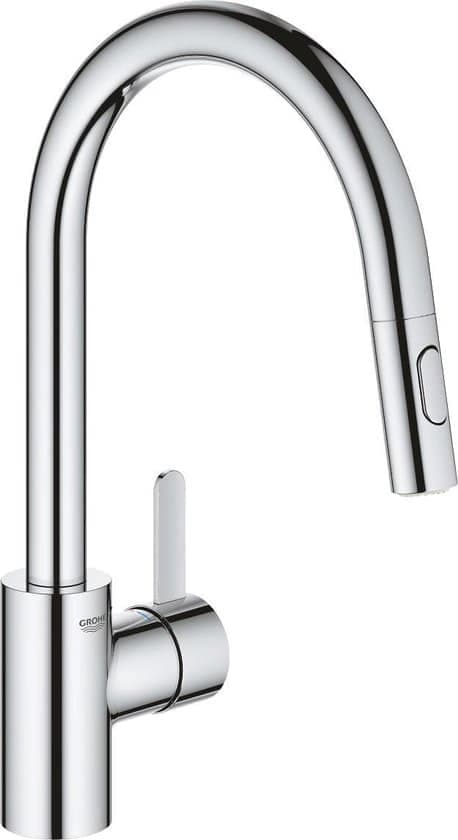 GROHE Eurosmart Cosmopolitan Keukenkraan – Hoge uitloop – 360° draaibereik – Met uittrekbare handdouche en 2 straalsoorten – Chroom