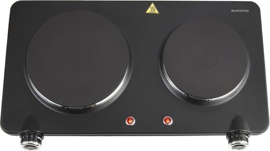 Inventum KP602B elektrische kookplaat 47 cm – 2-pits 15/18 cm – 1-fase plug en play – 7 standen – 750/1500 W – Vrijstaand – Zwart
