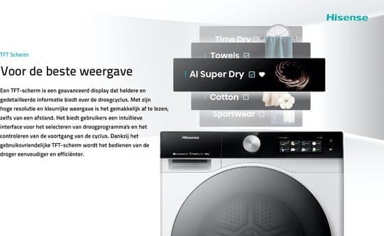 Hisense 7S Serie DH7S107BB – Wasdroger met Energielabel C – TFT Display – Warmtepompdroger – 10kg – ConnectLife – Basket Dry