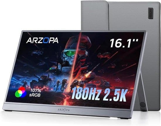 Arzopa Z3FC Portable Monitor 16,1 inch – 2.5K QHD IPS – 180Hz Gaming – 400 nits – 107% sRGB – FreeSync – 2xUSB-C – HDMI 2.0 – Premium Aluminium