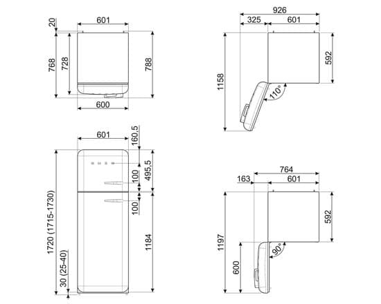 Smeg Koel-vriescombinatie FAB30LWH5 – 294 liter – Energielabel D