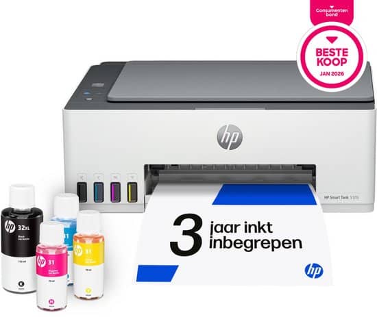 HP Smart Tank 5105 – All-in-One Kleurenprinter – Inkjet Tankprinter – Wifi & AirPrint – Tot 3 Jaar Printen met Meegeleverde Inkt – Printen, Scannen, Kopiëren – Zonder Cartridges