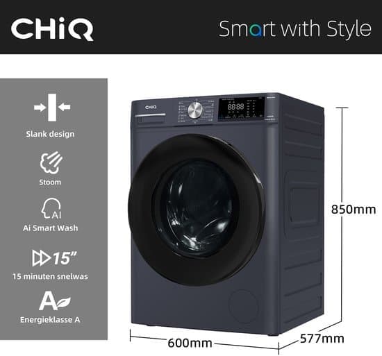 CHiQ CFL100-14586IM3XA – Wasmachine – 10 KG – Space Pro – A-30% – 16 programma’s – AI Smart – Stoomwassen & Quick Wash – 12 jaar garantie op motor