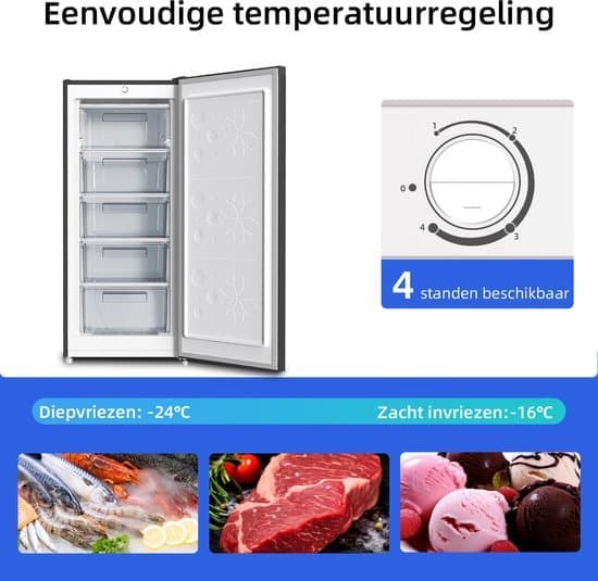 CHiQ FSD160D4E – Vrijstaande Vriezers – 145 Liter – 5 Vrieslades – Energieklasse E – RVS – Zwart – 12 Jaar Garantie op Compressor