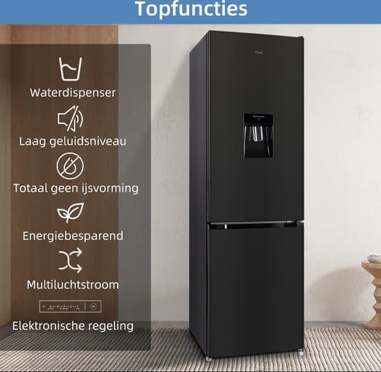 CHiQ CBM250NEBD – Koel-Vriescombinatie – 250L – No Frost – Waterdispenser – Inverter Compressor – Supervriezen – 39dB – 12 jaar garantie op compressor – Energieklasse D