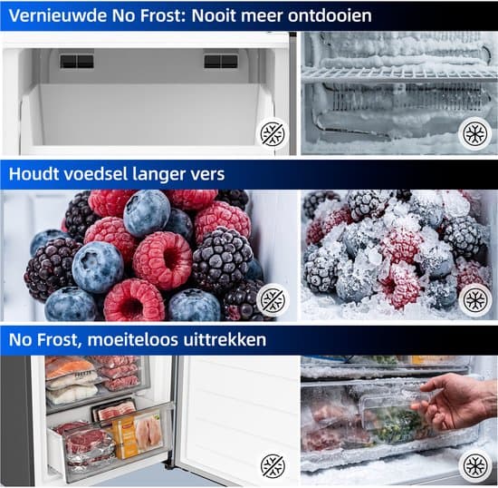 CHiQ CBM310NGC – Koel-vriescombinatie – 308 Liter – No Frost – Digitaal LED Display – C – Plat ontwerp – 185 cm hoog – Zeer stil: 33 dB – 12 Jaar Garantie op Compressor – 2026 Nieuw