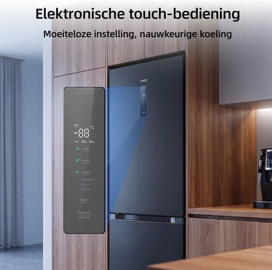 CHiQ CBM310NGC – Koel-vriescombinatie – 308 Liter – No Frost – Digitaal LED Display – C – Plat ontwerp – 185 cm hoog – Zeer stil: 33 dB – 12 Jaar Garantie op Compressor – 2026 Nieuw